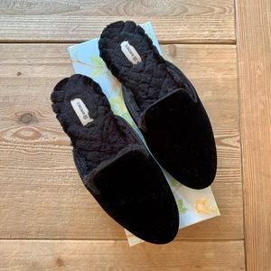Birdies The Phoebe black faux fur velvet slide